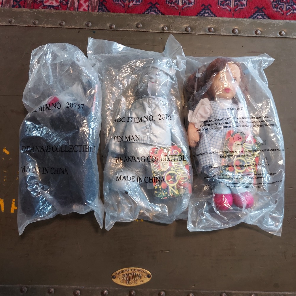 Vintage 1998 Wizard of Oz Merry-O Beanbag Plush Set Dorothy Tin Man Toto Trevco